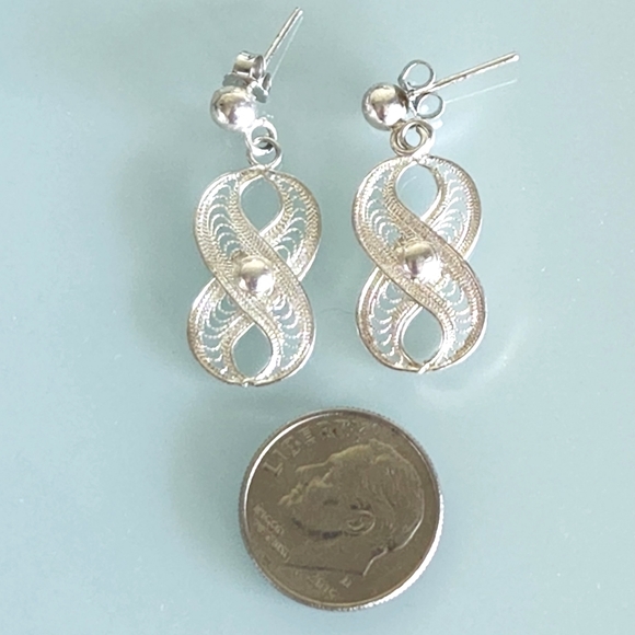 SIGNED 1044 IV STERLING SILVER INTRICATE FILIGREE DROP DANGLE EARRINGS 1… - Picture 4 of 7